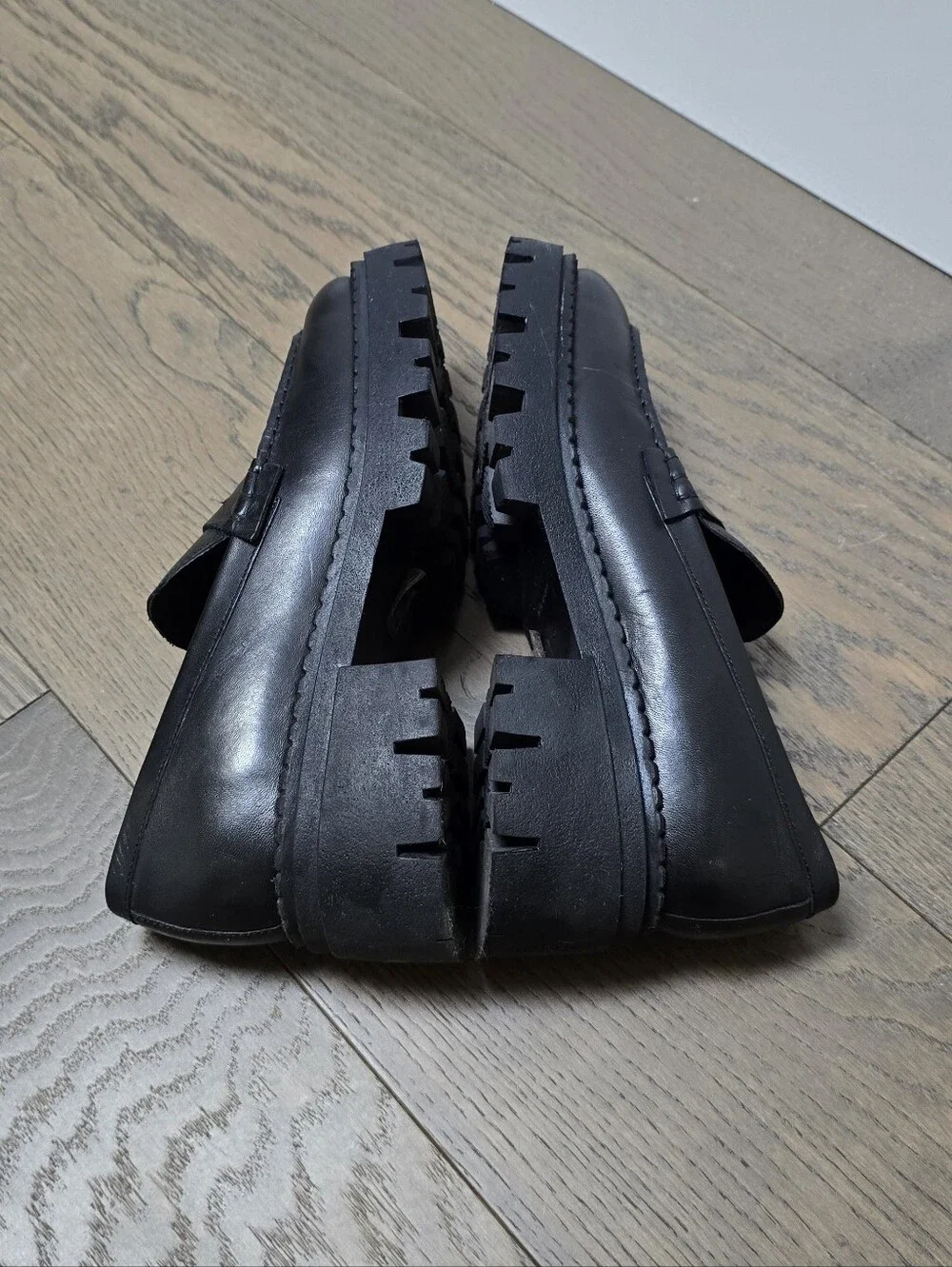 Free People Lyra Lug Sole Platform Leather Penny Loafer in Black